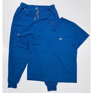FIGS Men Blue Leon V-Neck Scrub Top & Tansen Jogger Scrub Pants Set Size Medium